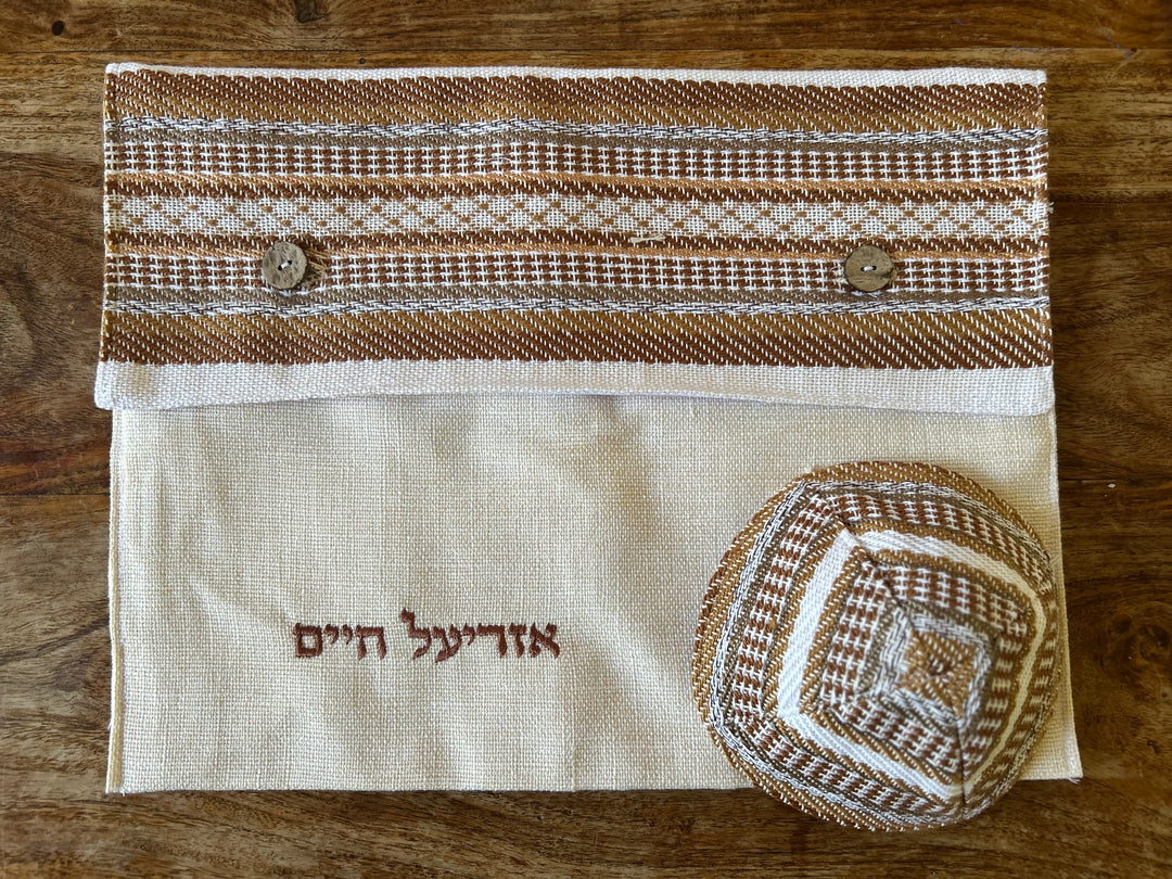 סט טלית מצמר וכותנה בעבודת יד - דן