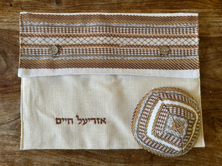 סט טלית מצמר וכותנה בעבודת יד - דן