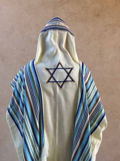 טלית עבודת יד מצמר - רותם מגן דוד