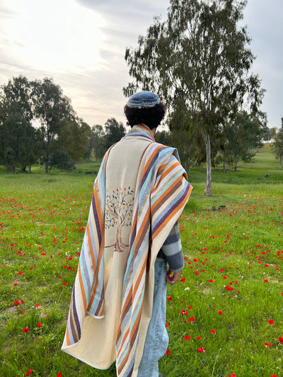 Custom Tallit, Tree of Life Art, Jewish Prayer Shawl, Jewish Gift Judaica, Woven Tallit White, Cotton Tallit Hebrew, Israeli Tallit Handmade