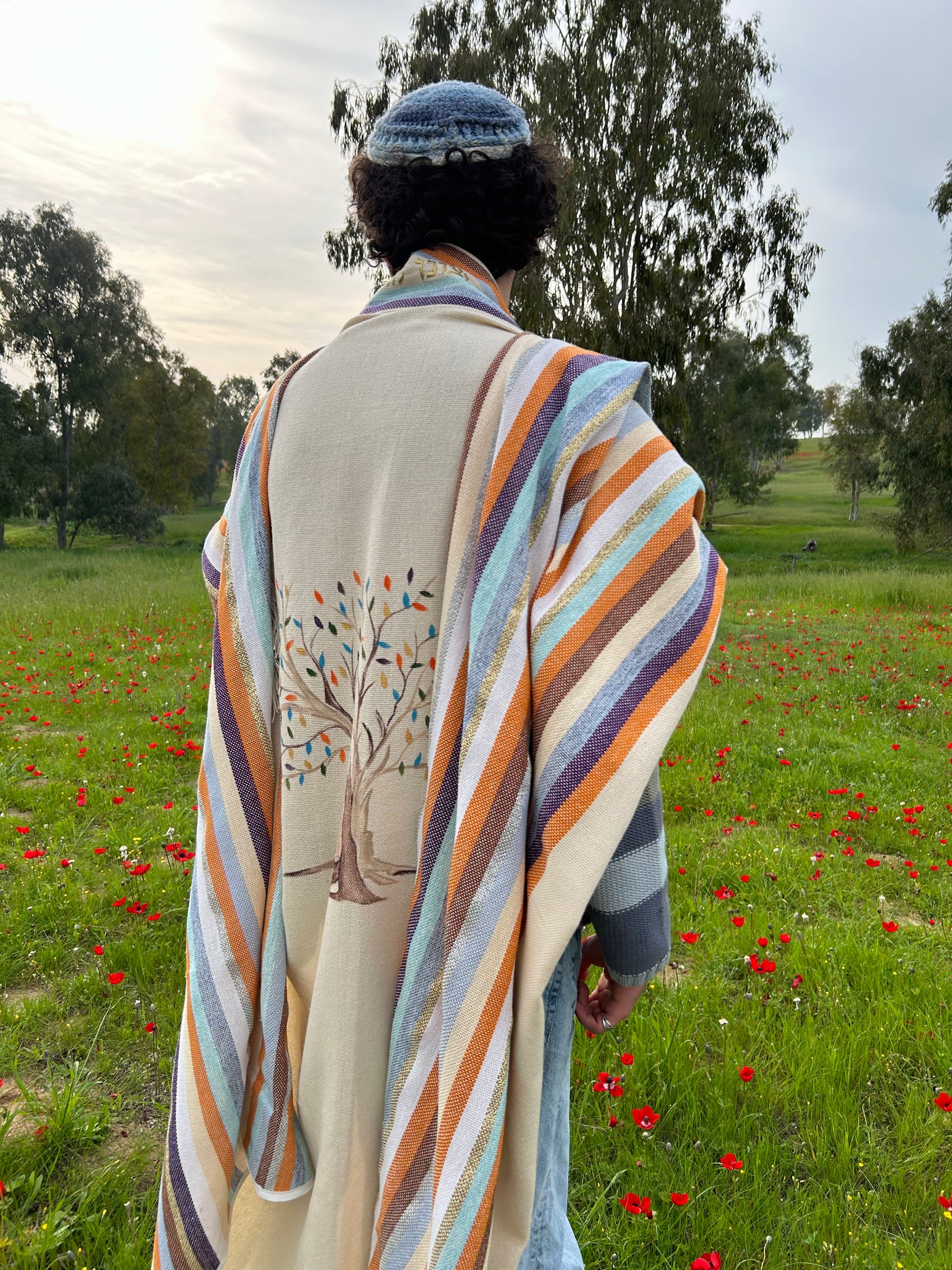 Custom Tallit, Tree of Life Art, Jewish Prayer Shawl, Jewish Gift Judaica, Woven Tallit White, Cotton Tallit Hebrew, Israeli Tallit Handmade