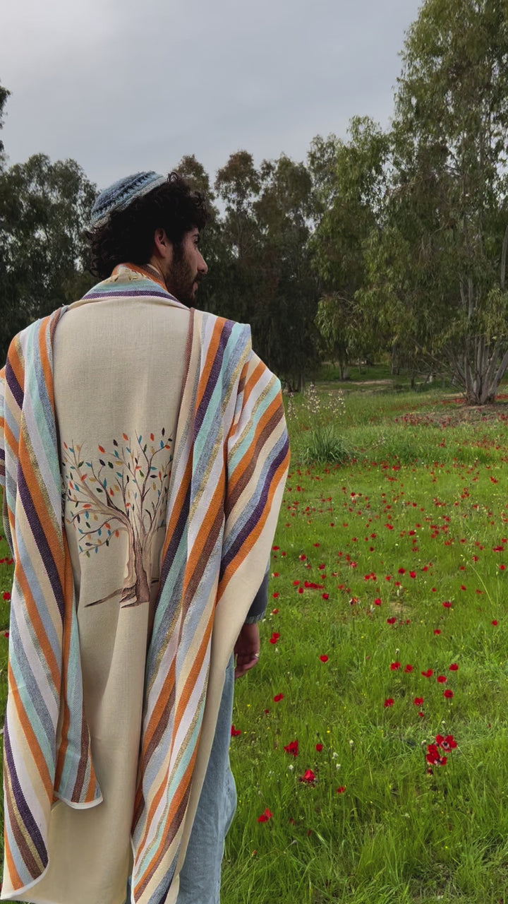 Custom Tallit, Tree of Life Art, Jewish Prayer Shawl, Jewish Gift Judaica, Woven Tallit White, Cotton Tallit Hebrew, Israeli Tallit Handmade
