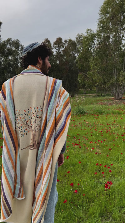 Custom Tallit, Tree of Life Art, Jewish Prayer Shawl, Jewish Gift Judaica, Woven Tallit White, Cotton Tallit Hebrew, Israeli Tallit Handmade