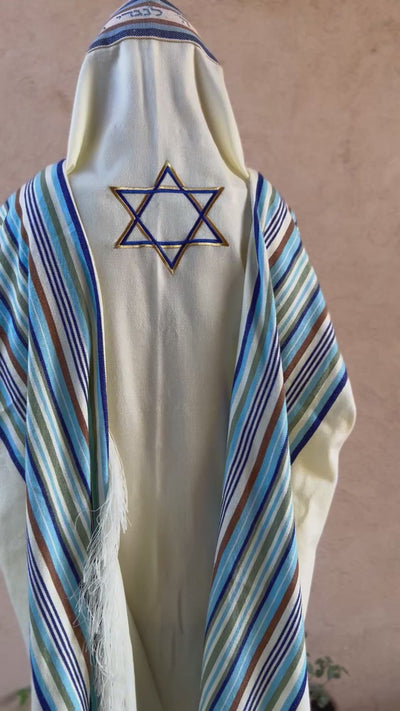 טלית עבודת יד מצמר - רותם מגן דוד