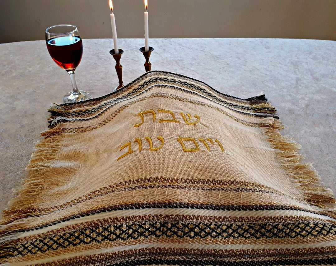 כיסוי חלה בעבודת יד - שחור וזהב