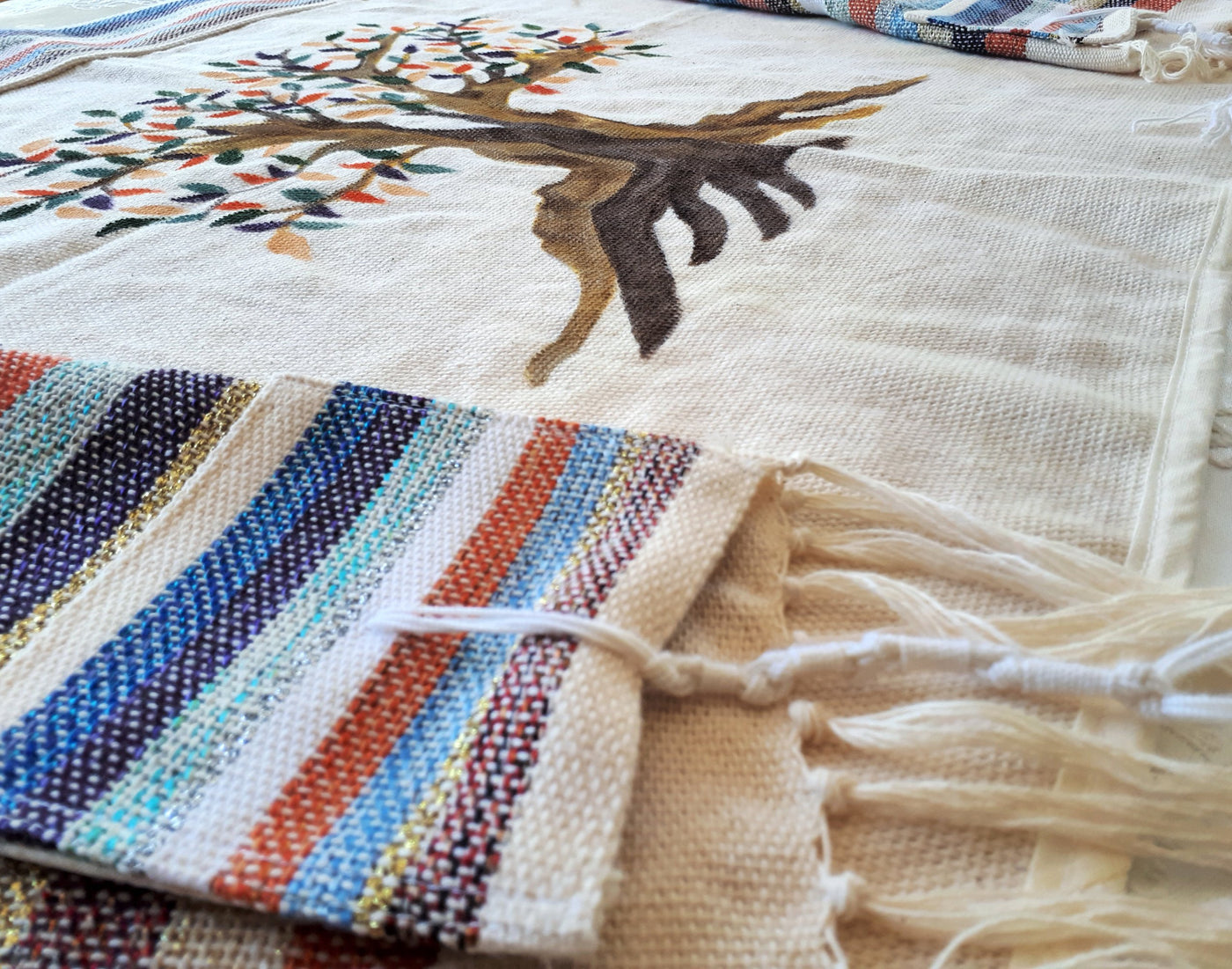 Custom Tallit, Tree of Life Art, Jewish Prayer Shawl, Jewish Gift Judaica, Woven Tallit White, Cotton Tallit Hebrew, Israeli Tallit Handmade