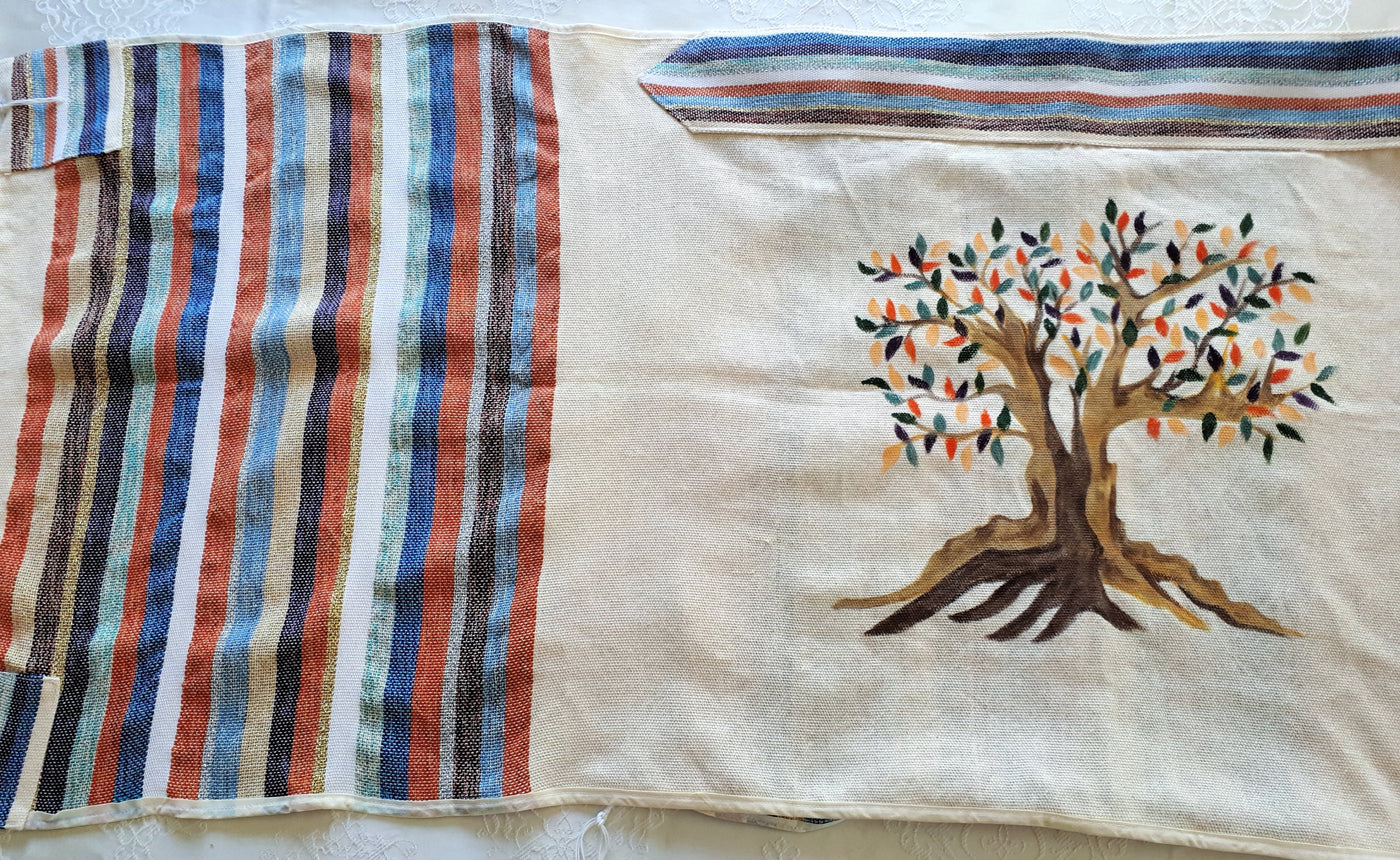 Custom Tallit, Tree of Life Art, Jewish Prayer Shawl, Jewish Gift Judaica, Woven Tallit White, Cotton Tallit Hebrew, Israeli Tallit Handmade